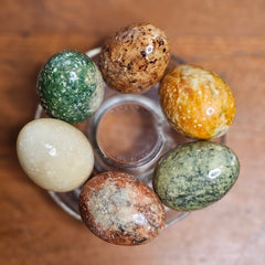 Set of 6 Vintage Alabaster Stone Eggs Made in Italy