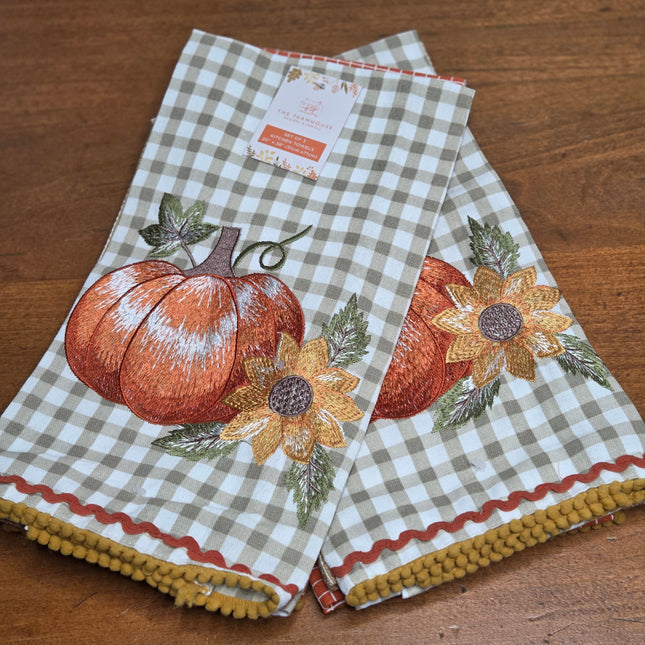 The Farmhouse Set of 3 Pumpkin & Sunflower Kitchen Hand Towels