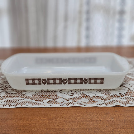 Vintage Glasbake Brown Tulip Round Rectangle Casserole Dish 1.5 QT